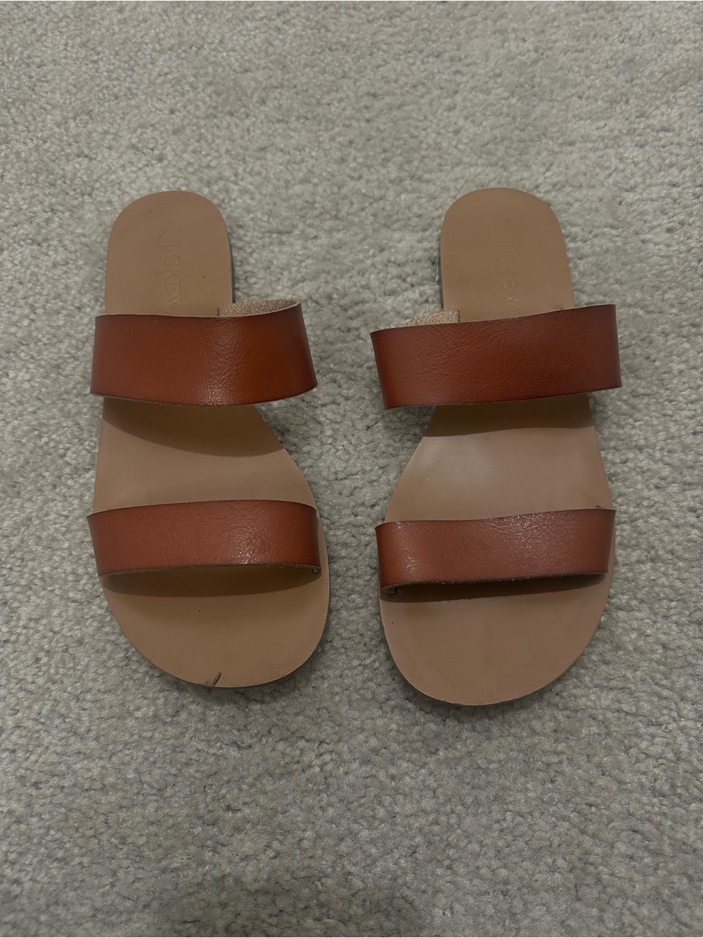 J. Crew Boardwalk Brown Leather Double-Band Slid Sandals Size 7